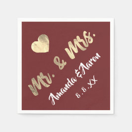 ミセス・白黒名ハート・マルーン スタンダードカクテルナプキン