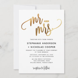 ミセス・金ゴールド・ラブリースクリプトタイポグラフィ結婚ズ 招待状