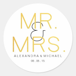 ミセス(&M)金ゴールドエレガント結婚タイポグラフィ ラウンドシール