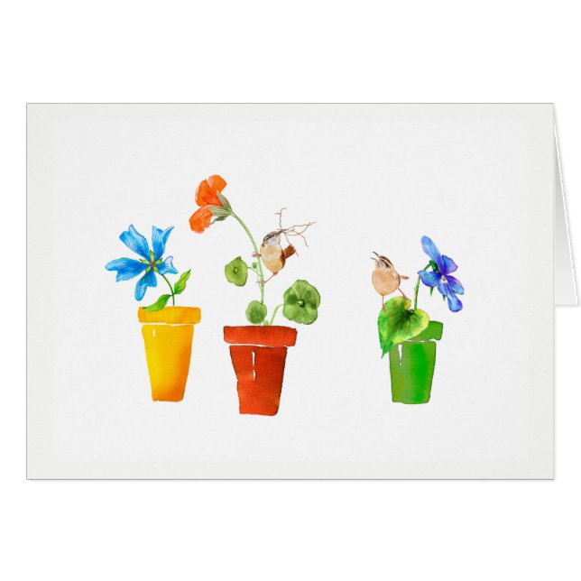 ミソサザイおよび植木鉢 (正面横)