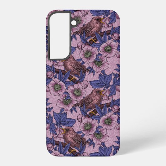 ミソサザイとヘレボルス、ピンクと紫 SAMSUNG GALAXYケース (裏面)