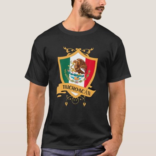 ミチョアカンメキシコ金ゴールドクレストメキシコ国旗の土産 Tシャツ (正面)