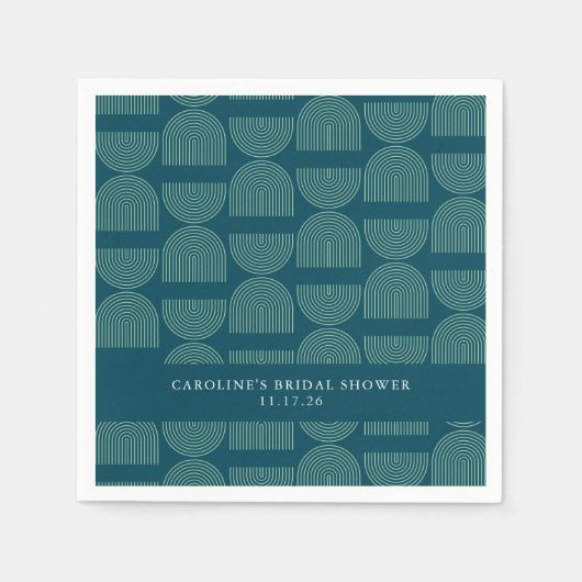 ミッエレガントドアーモダンチティール(緑がかった色)カスタムブライダルシャワー スタンダードカクテルナプキン (正面)