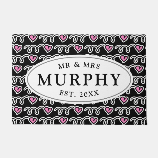 ミッカスタムズピンクのハートパターン歓迎 ドアマット (正面)