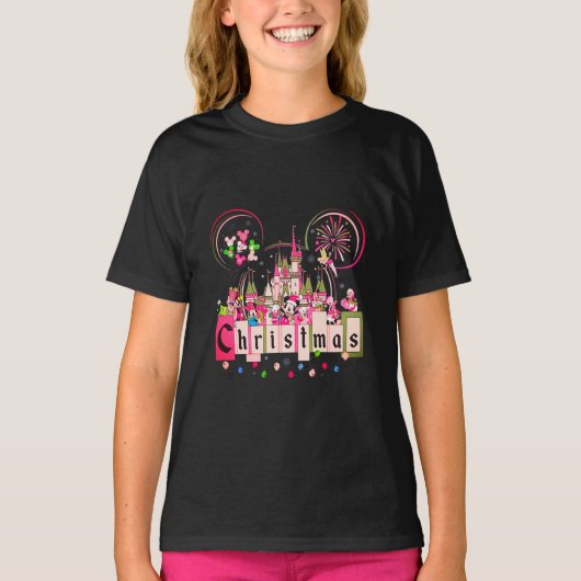ミッキーマウスの耳、城、ディズニーキャラクター Tシャツ (正面)