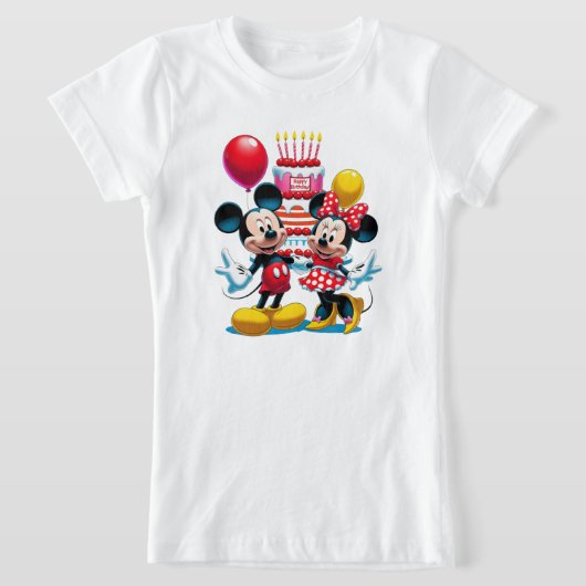 ミッキー&ミニー誕生日バッシュお祝いティー Tシャツ (レイダウン)