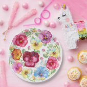 ミックスウォーターカラーパンジーフラワーズ  ペーパープレート (パーティー)