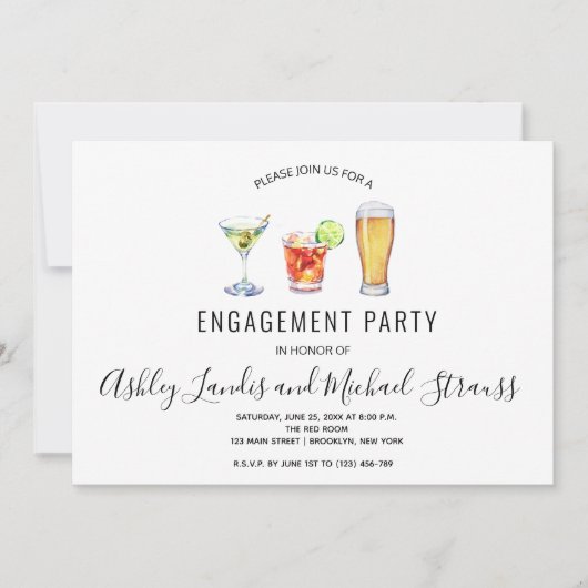 ミックスカクテルドリンク婚約パーティ招待状 招待状 (正面)