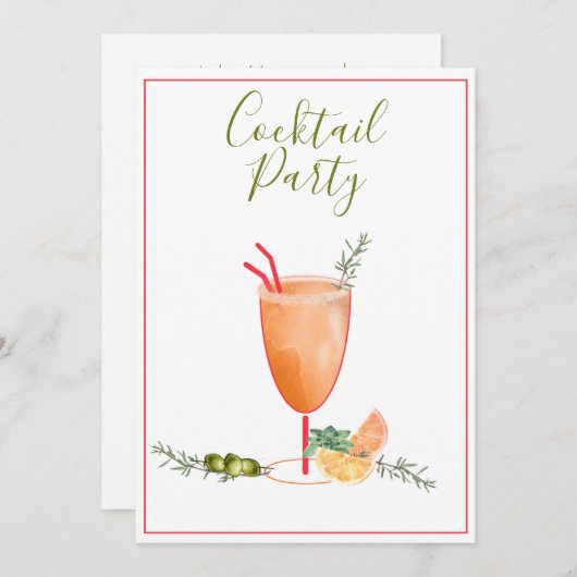 ミックスドリンクとフルーツカクテルパーティーの招待状 招待状 (正面/裏面)
