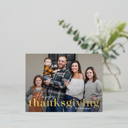 ミックスフォイルエレガントフォト感謝祭はがき 箔シーズンポストカード (立ち正面)