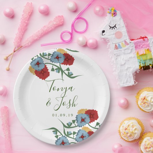 ミックスフラワーメキシコフォーク植物性かわいらしフローラ ペーパープレート (パーティー)