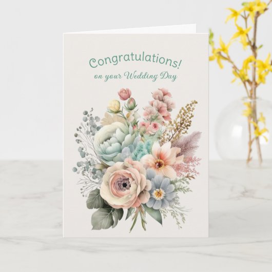 ミックスフラワー結婚の花束おめでとう カード (黄色い花)