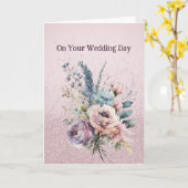 ミックスフラワー結婚の花束おめでとう カード (黄色い花)