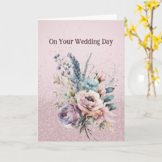 ミックスフラワー結婚の花束おめでとう カード (黄色い花)