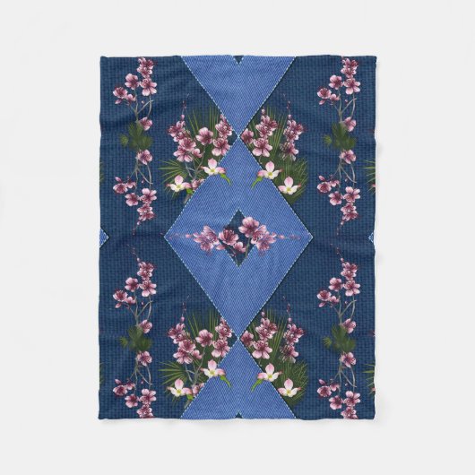 ミックスブルースと構造ダイヤモンドパターンフリース 空白の フリースブランケット (正面)