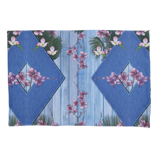 ミックスブルース&テュートダイヤモンドパターンピローケース 枕カバー (正面)