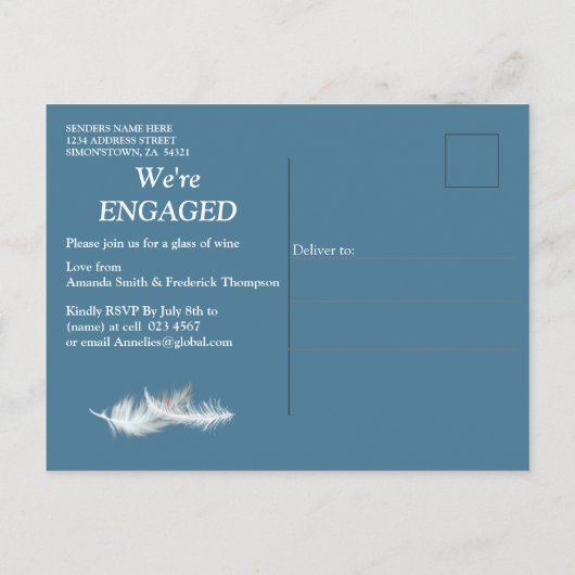 ミックスブルーパターンの繰り返しとホワイトレース インビテーションポストカード (裏面)