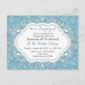 ミックスブルーパターンの繰り返しとホワイトレース インビテーションポストカード (正面)