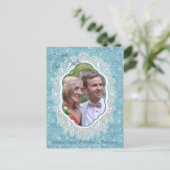 ミックスブルーパターンの繰り返しとホワイトレース 案内ポストカード (スタンド正面)