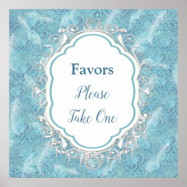 ミックスブルーパターン、羽毛、ホワイトレース ポスター