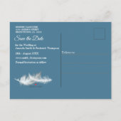 ミックスブルーパターン、羽毛、ホワイトレース 案内ポストカード (裏面)