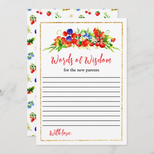 ミックスベリー赤ちゃんシャワー知恵の言葉 招待状 (正面/裏面)