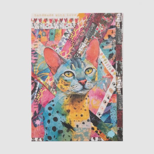 ミックスペーパー 猫 コラージュ ティシュペーパー 薄葉紙 (正面)