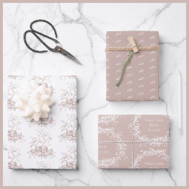 ミックスマッチ鳥の巣名前をカスタムするピンク赤ちゃんシャワー ラッピングペーパーシート