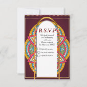 ミックスマルーンのマンダラ – 赤と繰り返しパターン 出欠カード (正面)