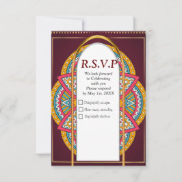 ミックスマルーンのマンダラ – 赤と繰り返しパターン 出欠カード