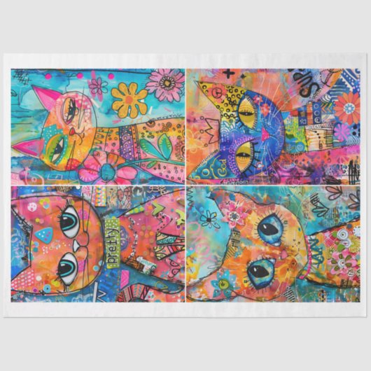 ミックスメディアのスクラップ予約のための気まぐれ猫 薄葉紙 (正面)