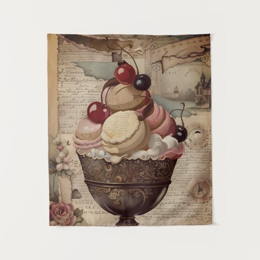 ミックスメディアアイスクリームコラージタペストリー タペストリー (正面)