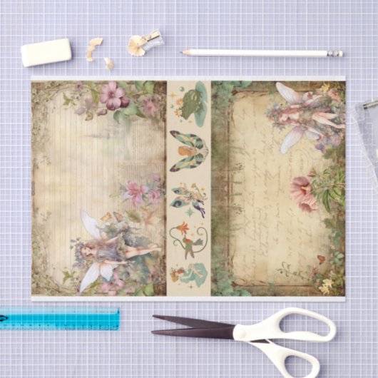 ミックスメディアアーティストジャンクジャーナル妖精コラージュ 薄葉紙 (クラフト)