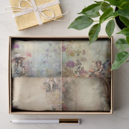 ミックスメディアアーティストジャンクジャーナル妖精コラージュ 薄葉紙 (ギフト)