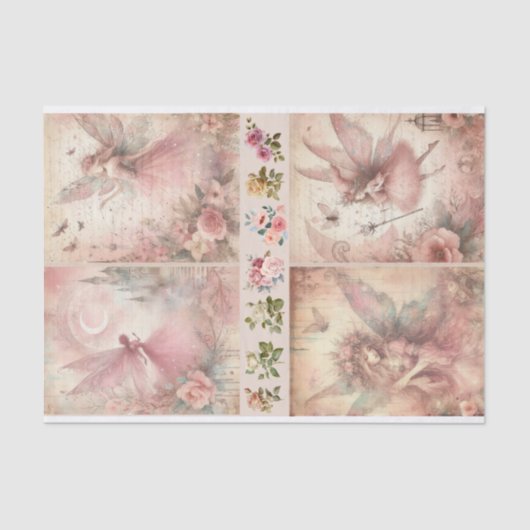 ミックスメディアアーティストピンクジャンクジャーナル妖精コラージュ 薄葉紙 (正面)