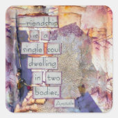 ミックスメディアアート引用文友情は独身の魂 スクエアシール (正面)