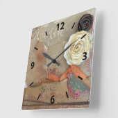 ミックスメディアアート引用文時計 スクエア壁時計 (傾斜)