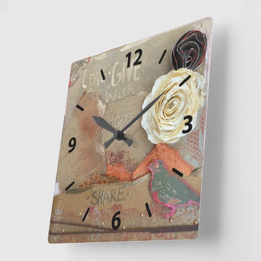 ミックスメディアアート引用文時計 スクエア壁時計 (傾斜)