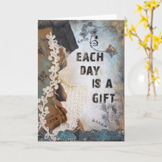 ミックスメディアアート引用文毎日贈り物 カード (黄色い花)