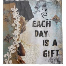 ミックスメディアアート引用文毎日贈り物 シャワーカーテン