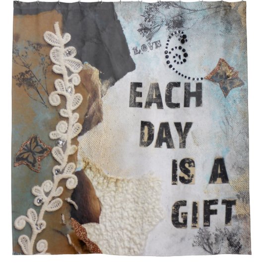 ミックスメディアアート引用文毎日贈り物 シャワーカーテン (正面)