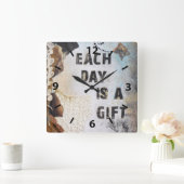 ミックスメディアアート引用文毎日贈り物 スクエア壁時計 (ホーム)