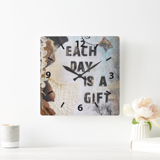 ミックスメディアアート引用文毎日贈り物 スクエア壁時計 (ホーム)