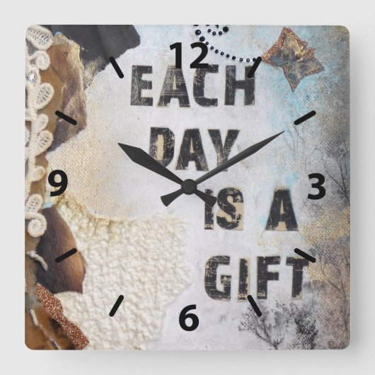 ミックスメディアアート引用文毎日贈り物 スクエア壁時計 (正面)