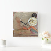 ミックスメディアアート引用文花 スクエア壁時計 (ホーム)