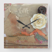 ミックスメディアアート引用文花 スクエア壁時計 (正面)