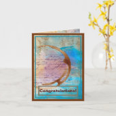 ミックスメディアコーヒー汚れジャンクジャーナルおめでとう カード (黄色い花)