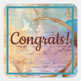 ミックスメディアコーヒー汚れジャンクジャーナルおめでとう スクエアシール