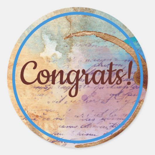 ミックスメディアコーヒー汚れジャンクジャーナルおめでとうSqu ラウンドシール (正面)