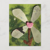 ミックスメディアフラワーピンクハートセンター ポストカード (正面)